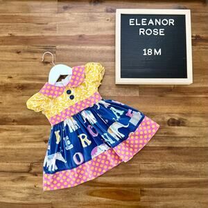 Eleanor Rose E Is For Elephant Rose Dress 18M Yellow Pink Blue Polka Dot